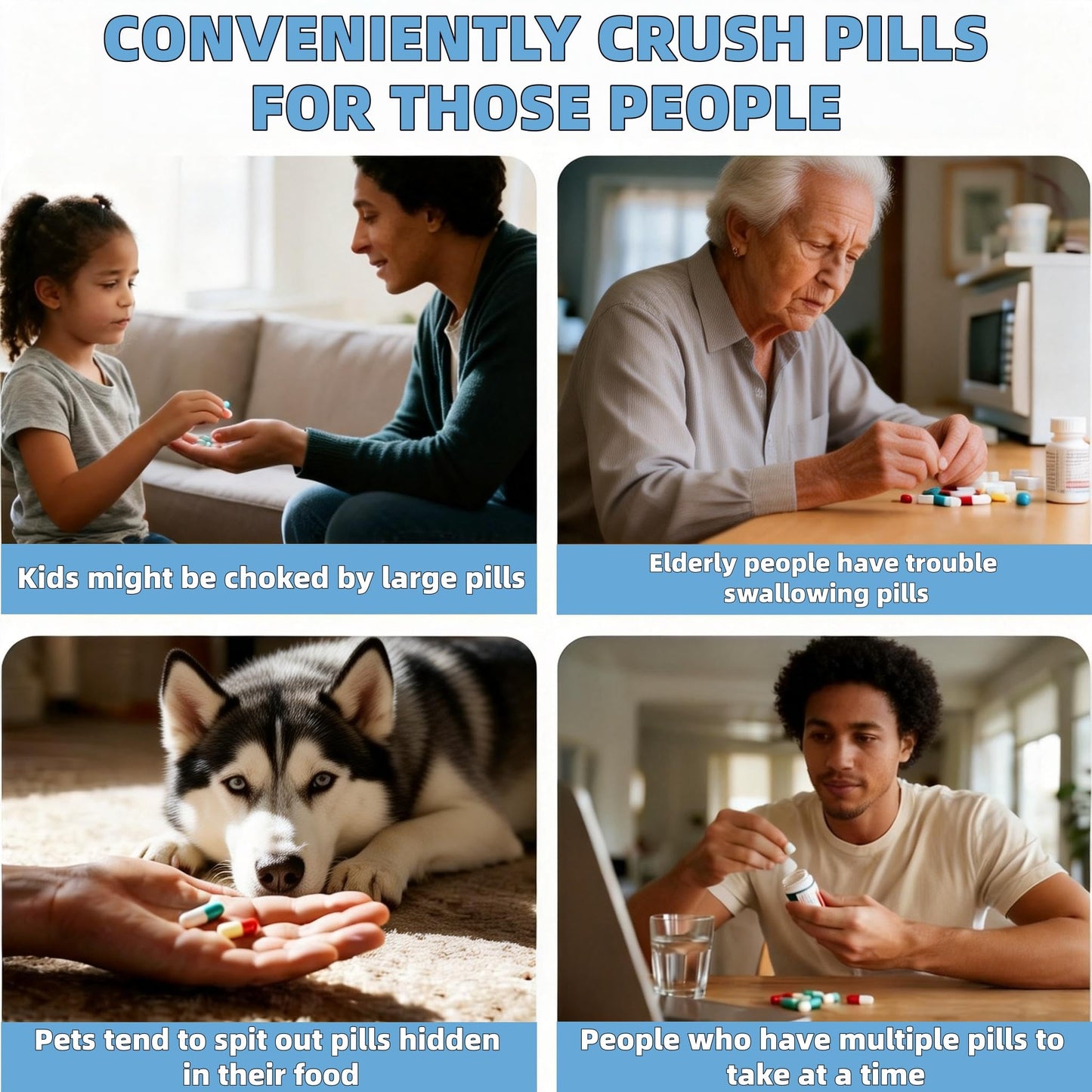 Pill Crusher Stainless Steel with Ceramic Burr for Fine Powder Grinding | Adjustable Manual Grinder for Elderly Care, Feeding Tube & Pet Pills