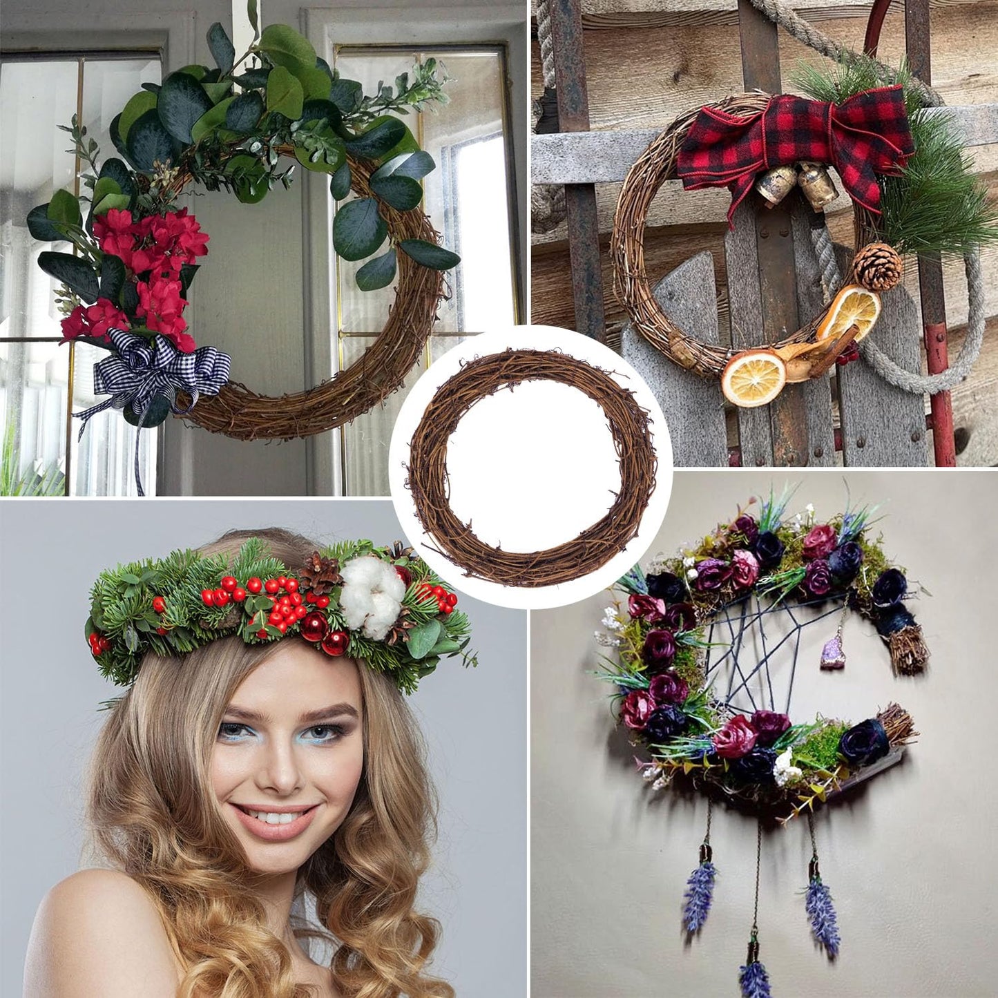 IHDYPPEW 8 PCS 10 Inch Natural Grapevine Wreaths, Round Rattan Wreath Grapevines Wreath Bulk, Grape Vine Wreaths for DIY Crafts, Festival, Christmas, Wedding, Restaurant & Home Decoration