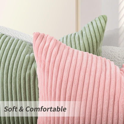 Pack of 2 Sakura Pink Corduroy Decorative Throw Pillow Covers 18x18 Inch Striped Spring Cushion Covers Cozy Boho Pillowcase Farmhouse Home Decor Soft Accent Cushion Case for Couch Sofa Bed 45x45 cm