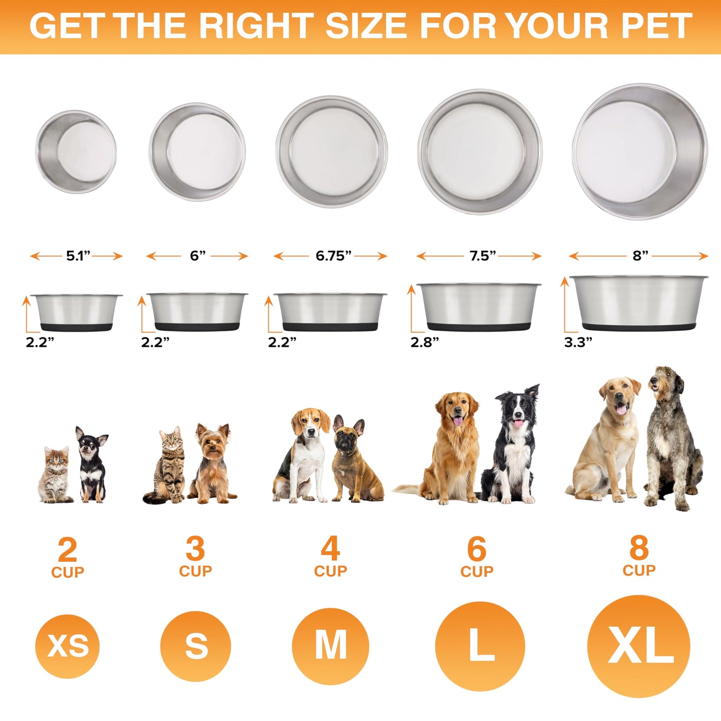 Neater Pet Brands Stainless Steel Dog Bowls with Non-Slip Rubber Bottom – 2 Cup (16 oz), Black - Set of 2 Heavy Duty Metal Dog Bowls, Dishwasher Safe, Food or Water Bowl, Ideal for Small Dogs & Cats