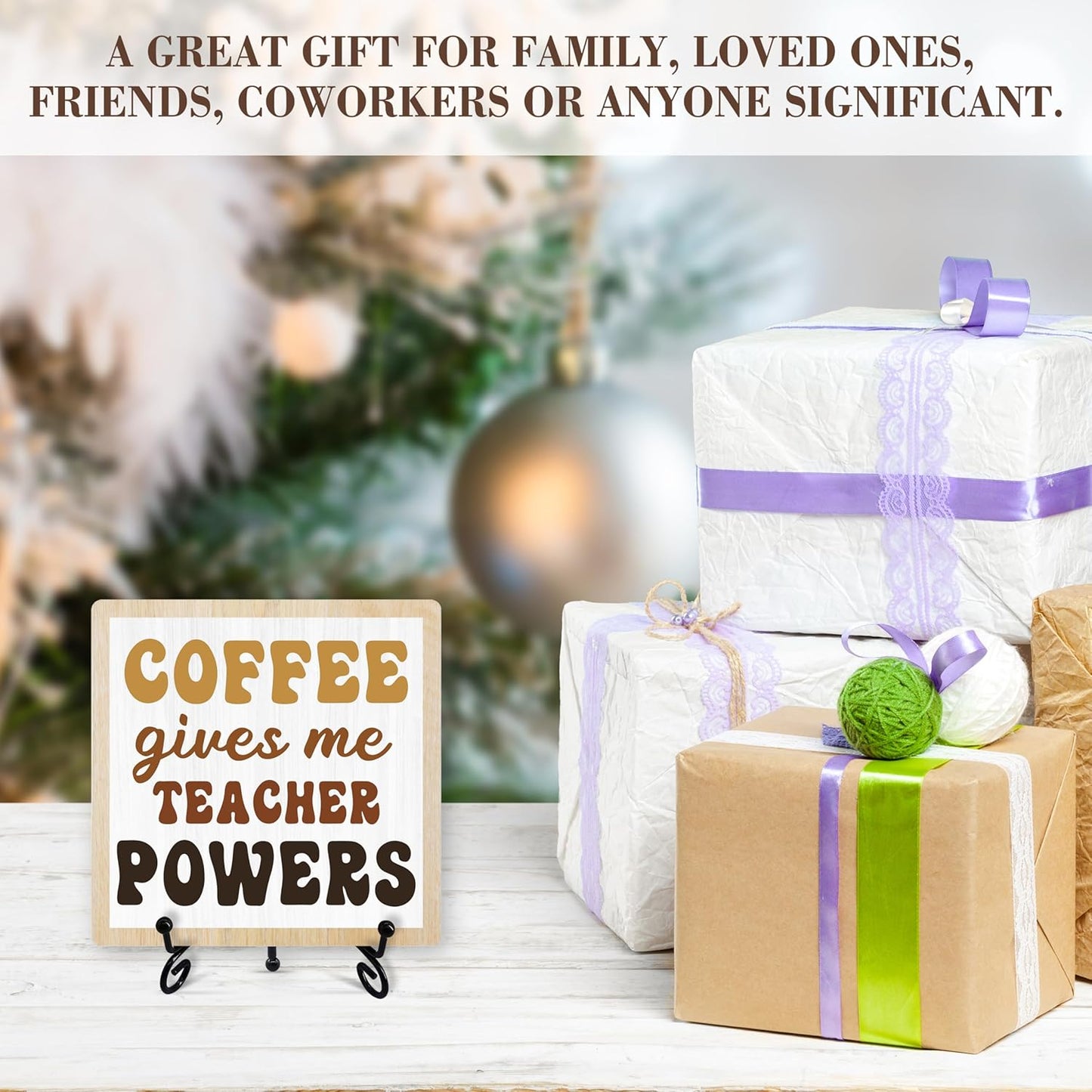 Dskly -52 Coffee Sign Desk Decor, Coffee Gives Me Teacher Powers Sign With Iron Stand, Teacher Appreciation Gifts, Wood