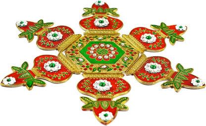 Meenari Decorative Diwali Rangoli Set with White Kundan Stones, Set of 7 Pieces