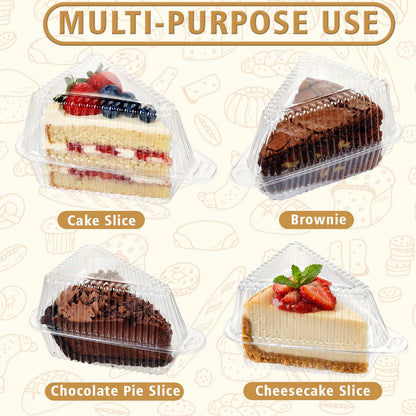 FORBFAN Cake Slice Container 150 Pack, 5 Inch Clear Disposable Bakery Box with Hinged Lid, Plastic Triangle Pie Slice Container for Cheesecake, To-Go & Takeout
