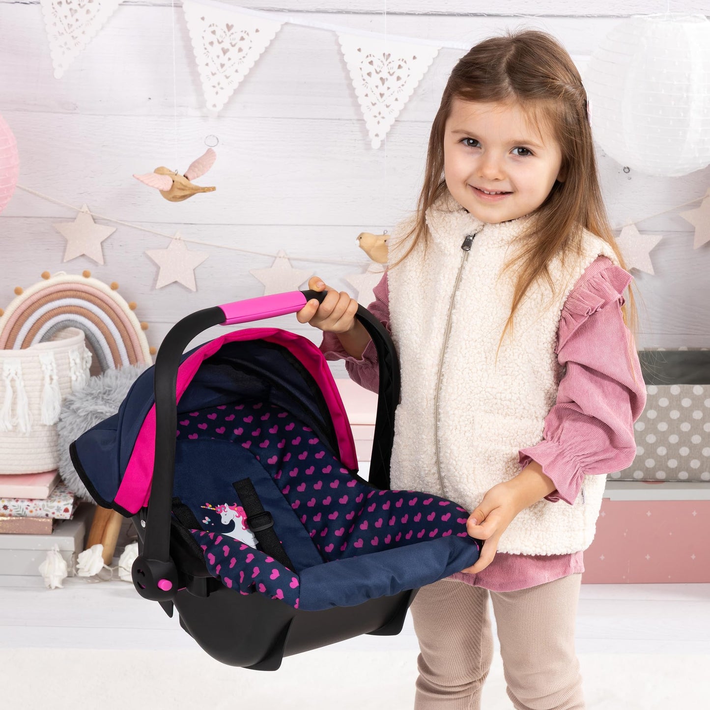 Bayer Baby Doll Car Seat with Canopy – Doll Carseat for 18 Inch Dolls with Seat Belt & Handle