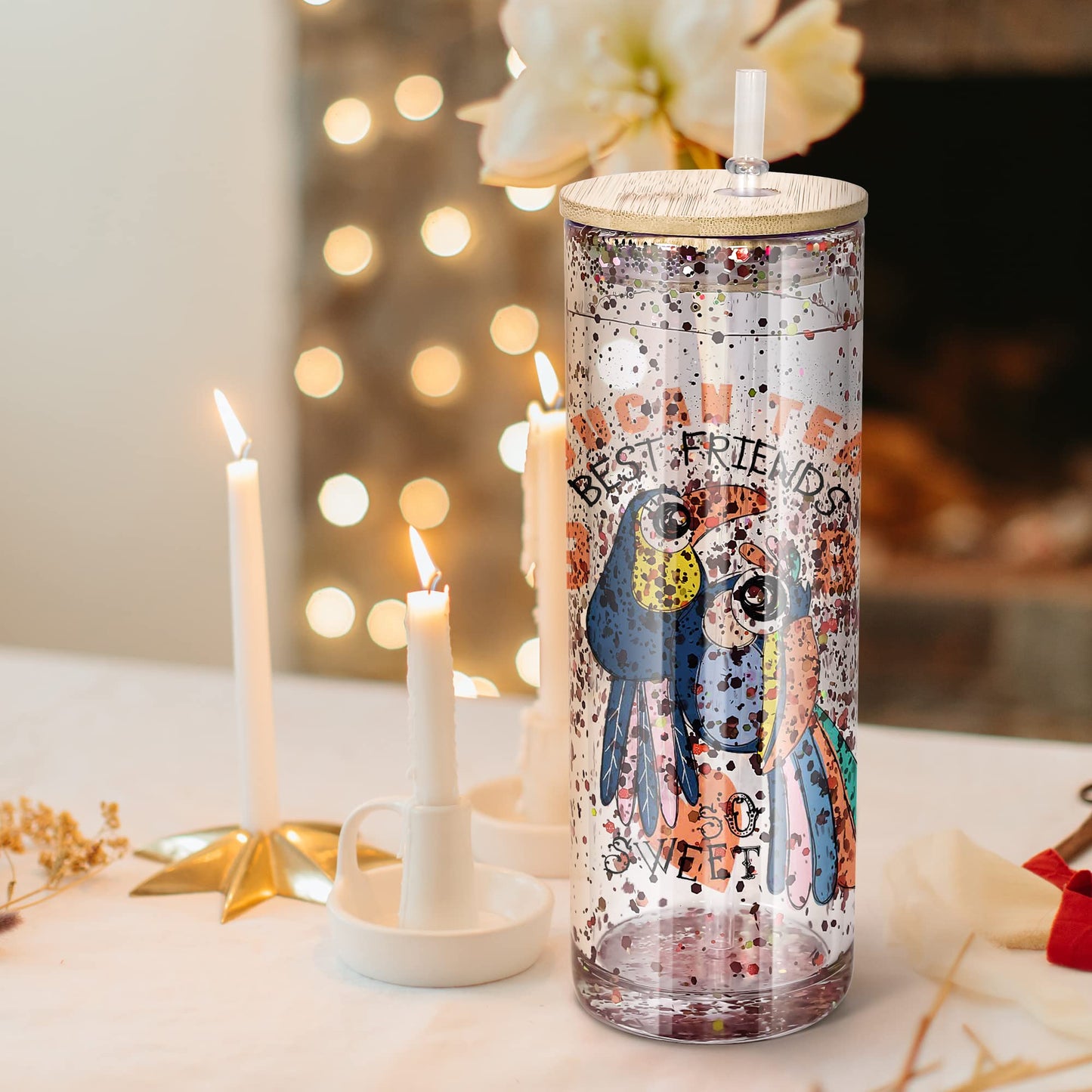 AGH 25OZ Snow Globe Glass Tumbler,4 Pack Sublimation Glass with Bamboo Lids and Straws, Double Wall Sublimation Beer Can Glasses Can Shaped Tumblers with Pre Drilled Hole for DIY