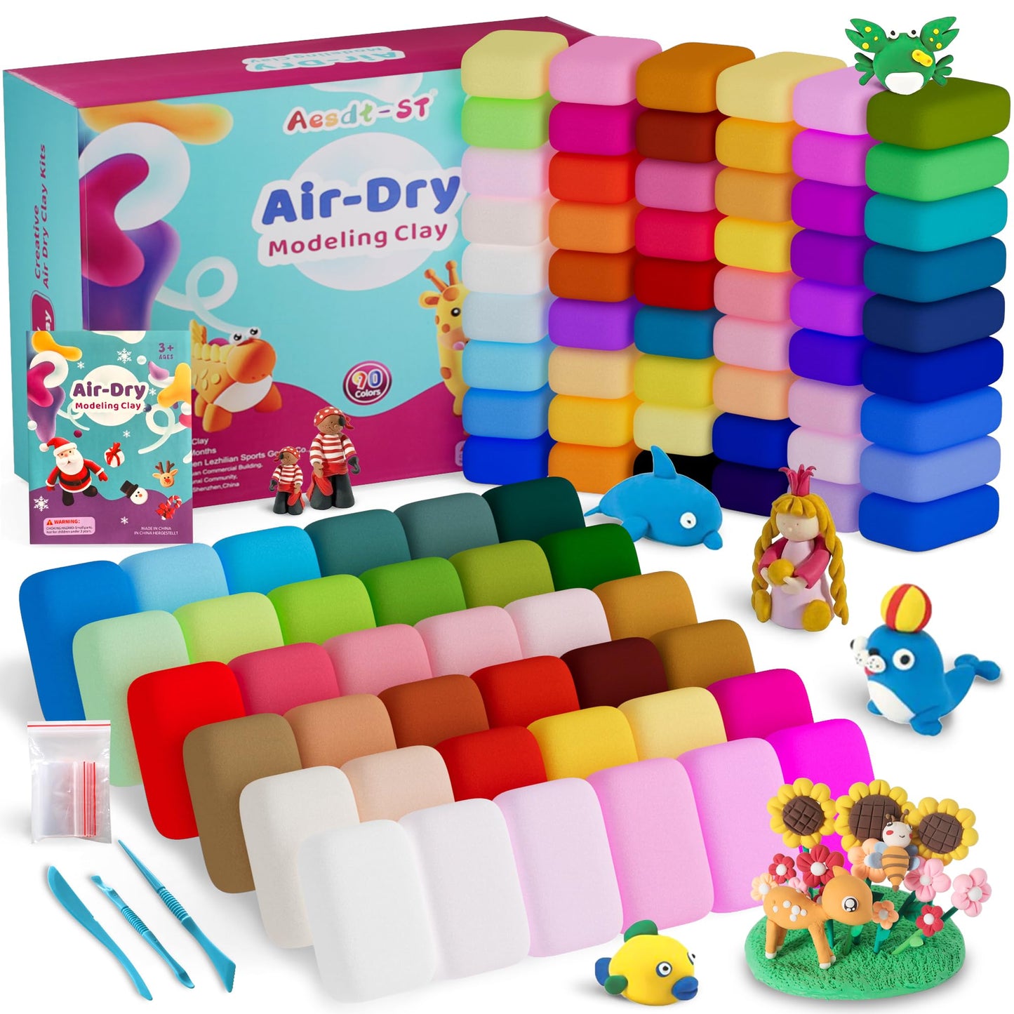 Aestd-ST Air Dry Clay 90 Colors, Modeling Clay for Kids, DIY Model Magic, Molding Clay Kit with Sculpting Tools, Non-Sticky Soft and Super Light, Arts and Crafts Gift for Boys Girls Kids