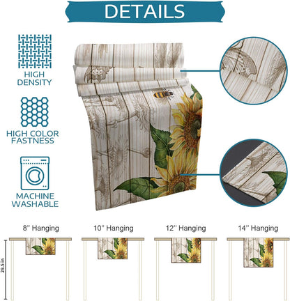 Summer Table Runner - Sunflower with Bees Wood Background, 13"X90" Farmhouse Style for Dining Room, Kitchen, Holiday