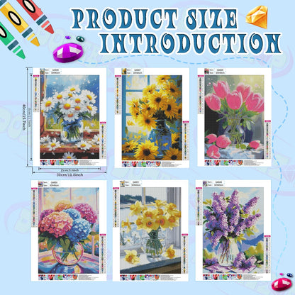 DOZEEZOP 6 Pack 5D Diamond Painting Kits for Adults, Diamond Art Kits for Adults Beginners of All Ages, Round Full Drill Arts and Crafts Gems Home Wall Decor 12x16 Inches Flowers