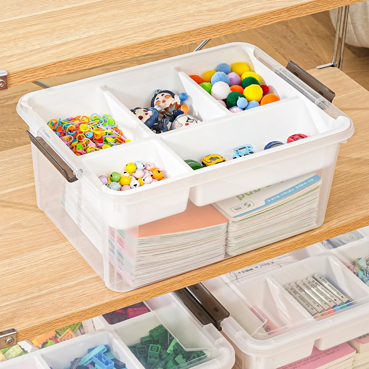 Stebopum 17 QT Plastic Storage Box with Removable Tray Art Supply Craft Organizers and Storage Stackable Storage Container for Organizing Bead, Tool, Sewing, Book, Crayon, Playdoh(Clear)