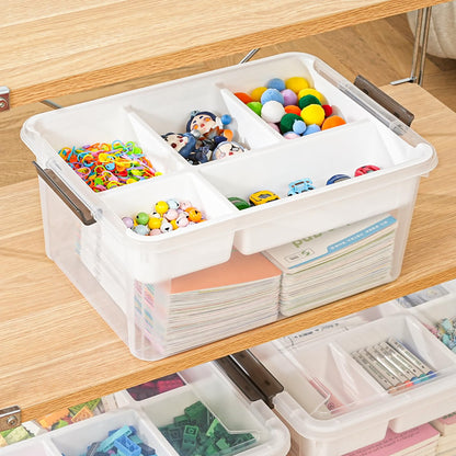 Stebopum 17 QT Plastic Storage Box with Removable Tray Art Supply Craft Organizers and Storage Stackable Storage Container for Organizing Bead, Tool, Sewing, Book, Crayon, Playdoh(Clear)