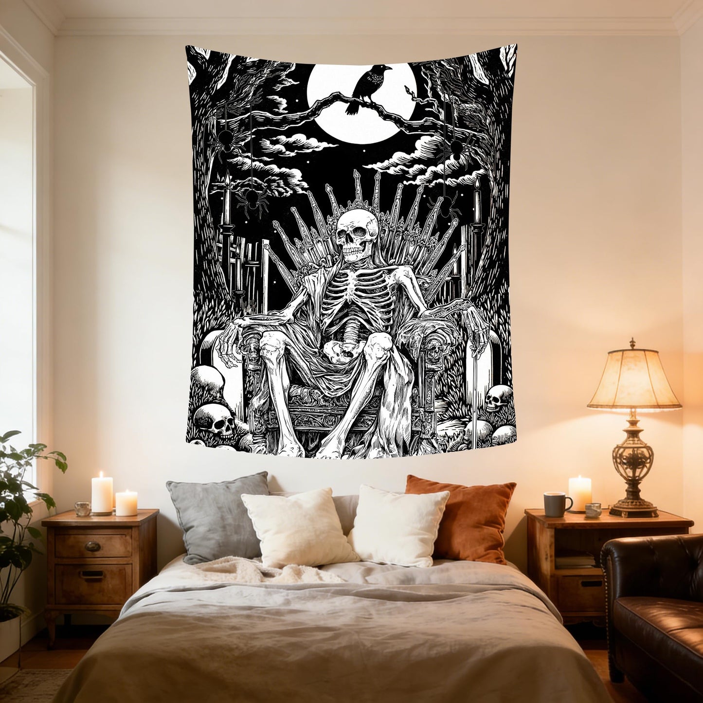 SHRAPHY Skeleton Black and White Tapestry,Grim Reaper,60X80inches