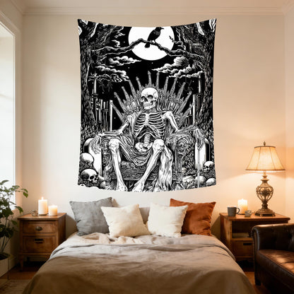 SHRAPHY Skeleton Black and White Tapestry,Grim Reaper,60X80inches