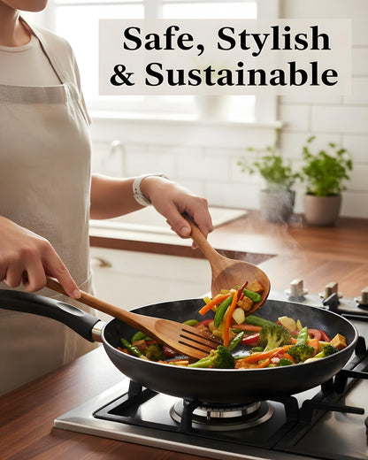 12-Piece Natural Teak Wood Utensil Set with Holder & Rest - Nonstick Cooking Spoons, Spurtles, Heat Resistant Tools