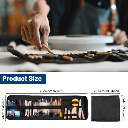 Pottery Clay Sculpting Tools Set, 61 Pcs Double Sided Ergonomically Designed Pottery Trimming Tools with Hardened Rustproof Metal Head and Carrying Case for Beginners, Professionals, School Students