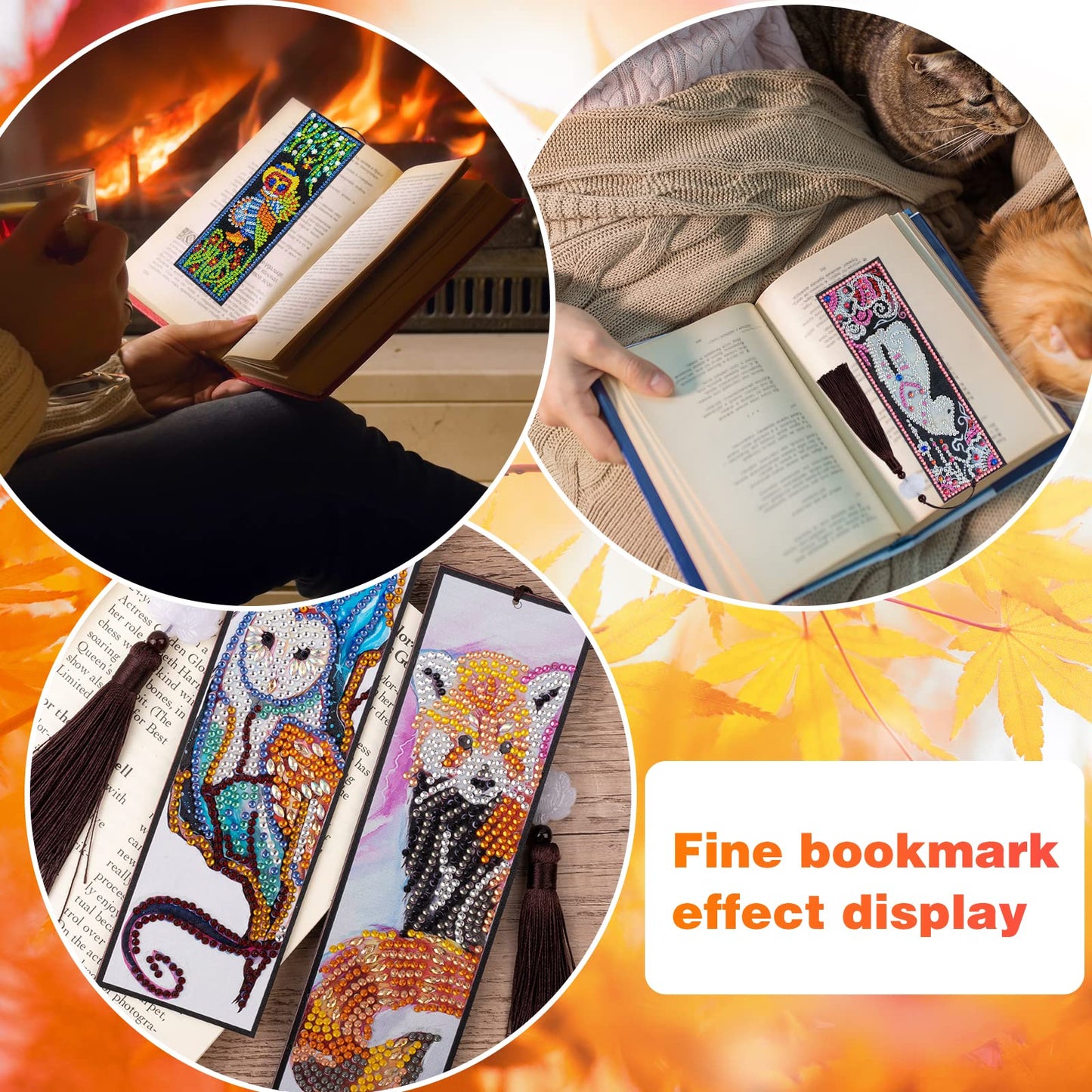 8 Pack Animal Diamond Art Bookmarks Kit, 5D DIY Diamond Painting Bookmarks with Tassels, Animal Crystal Diamond Art Leather Bookmark Set for Adults, Craft Gift Collection