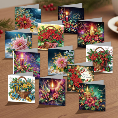 C'eitura 12 Pack Poinsettia Diamond Art Greeting Cards with Envelopes - 5D DIY Diamond Painting Card Kit for Christmas, Birthday, Mother's Day - Handmade All Occasion Stationery Gifts for Adults Beginner
