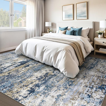 pmtsns Area Rugs 8x10 for Living Room: Washable Rug Modern Abstract Neutral Soft Non-Slip Low-Pile Indoor Large Carpet for Bedroom Dining Room Home Office Children's Room(Blue Grey Brown, 8'x10')
