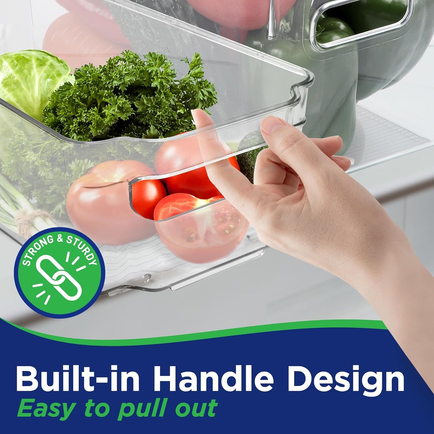 Multi-Purpose Refrigerator Bins - 8 Pieces Stackable Design Fridge Bin Organizer with Easy Grip Handles, Clear