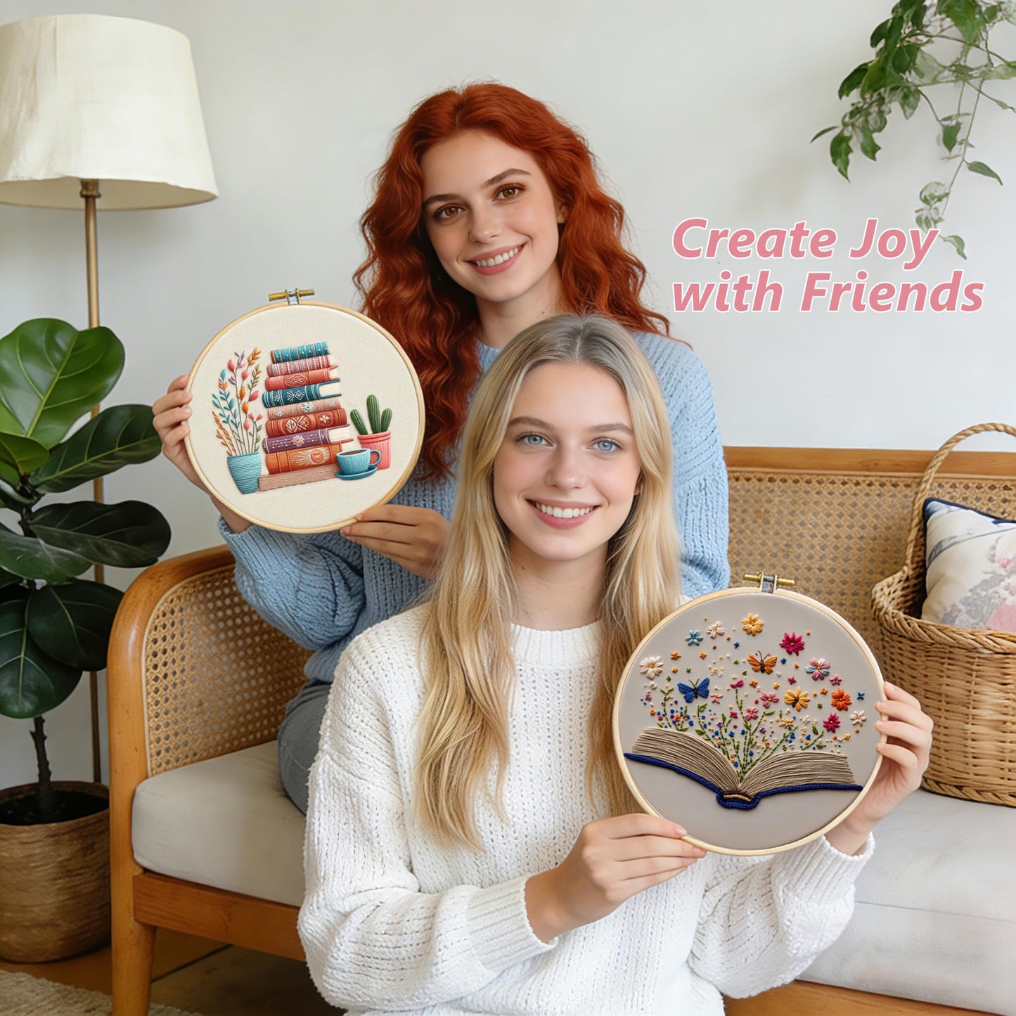 Embroidery Kit for Adults, Pre-Stamped Pattern Embroidery Kit for Beginners, Needlepoint Starter Kit with Hoop Thread Needle Instruction, 7.9'' Hoop (Book Lover 3 Packs)