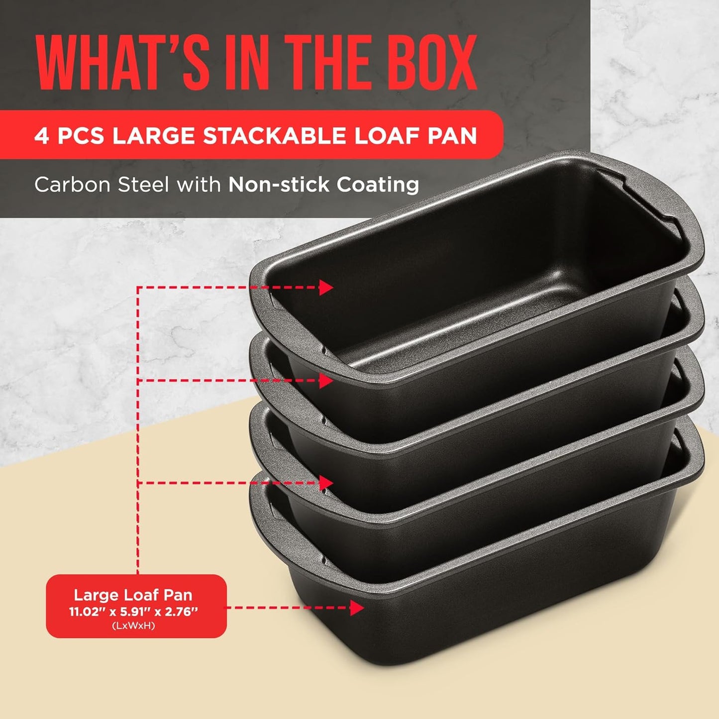 Bakken Swiss Loaf Pan Set, 4-Piece Deluxe Nonstick Carbon Steel Bakeware for Bread and Cakes