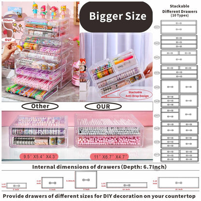 Cq acrylic Clear Storage Drawers,Stackable Make up Organizers And Storage For Vanity Countertop,Large 3 Drawers Plastic Shelf Organizer Bins for Make up,Medicine,Craft,Pen,Beauty Supplies,Pack of 1