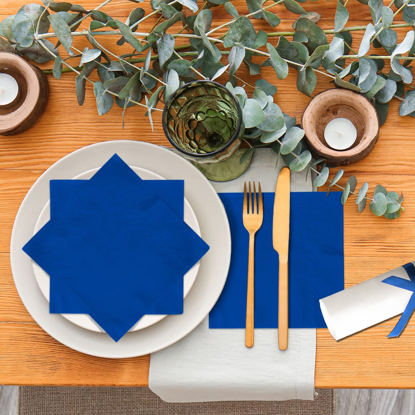 Cocktail Napkins 3-ply 80PCS Blue Beverage Napkin Disposable Paper Cocktail Napkins Dinner Napkins for Birthday Graduation Party Restaurant Bar Picnic