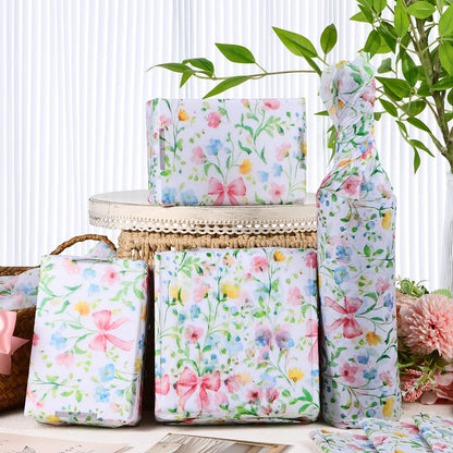 Ywdbzjhs 100 Sheets Tiny Spring Flowers and Pink Bows Tissue Paper, Coquette Bow Wildflowers Floral Gift Wrapping Paper for Botanical Valentine Birthday Wedding Baby Shower Supplies, 20'' x 14''