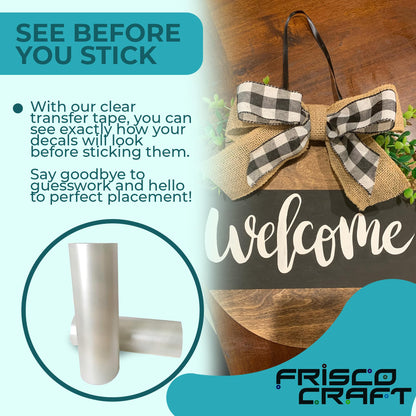 Frisco Craft Clear Transfer Tape for Vinyl Roll – Lay Flat Application Tape, Cricut & Silhouette, Medium Tack Transfer Paper for Decals, Stickers, Clear Contact Paper for Permanent Vinyl 12" x 50 Ft