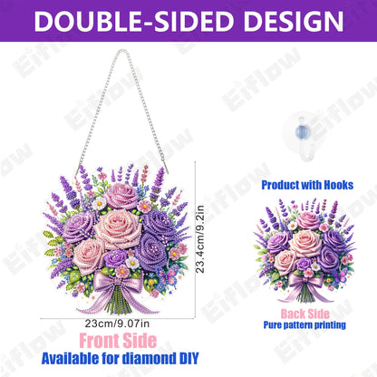 Eiflow Acrylic Diamond Art Hanging Kit for Adults Mother's Day, DIY Diamonds Painting Door Hanging Board Kit, Special Crystal Diamond Art Painting Pendant Ornament (Flower)
