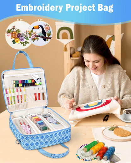 Telawsfun Embroidery Project Bag Organizer, Embroidery Supply Storage Bag with Removable Binder, Portable Carrying Tote for Thread Tools and Accessoriess, Bag Only