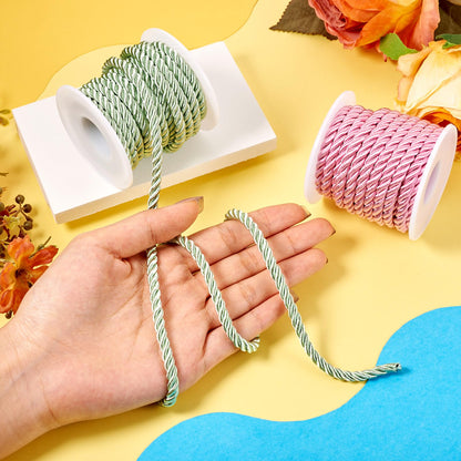 Bestewelry 8.74 Yard 5mm Polyester Twine Cord Pink Green Decorative Twisted Cord Shiny Silk Ropes for Christmas Party Home Decor Bag Drawstrings Costume Curtain Tieback Macrame Bracelet