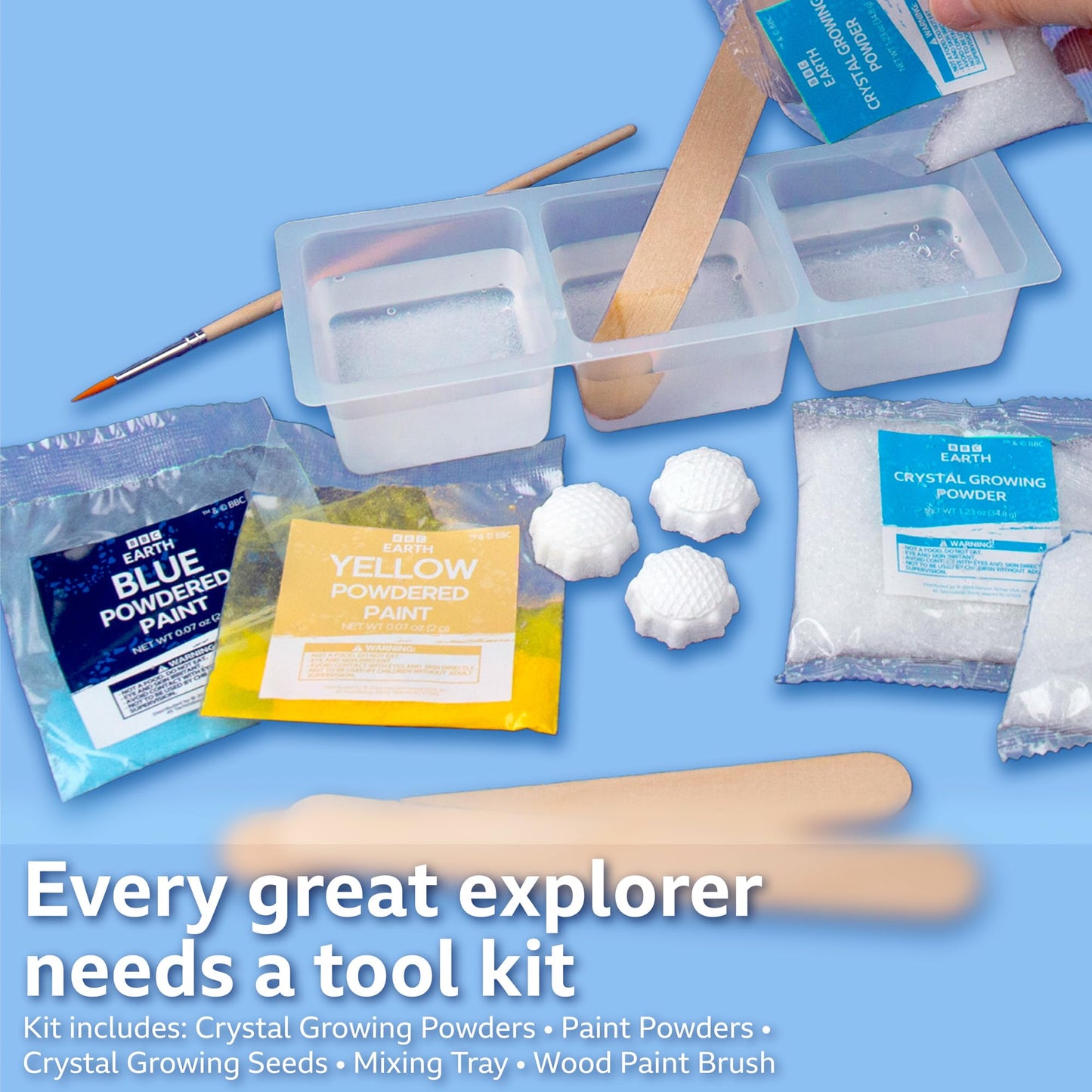 BBC Earth Science of Crystal Growing, Grow 3 Dazzling Crystals, Includes Display Case, Powdered Paints, Learning Guide, Crystal Growing Kit, STEM Toys, Kids Science Kit, STEM Kits for Kids Age 12-14