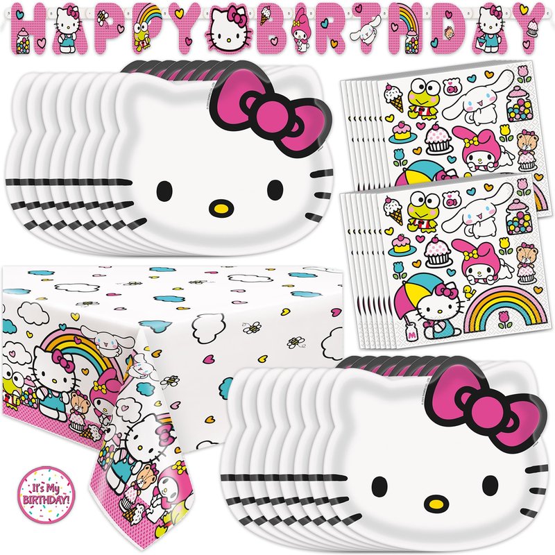 Hello Kitty Birthday Decorations for 16 | Banner, Tablecloth, Plates, Napkins | Officially Licensed Hello Kitty Party Decorations