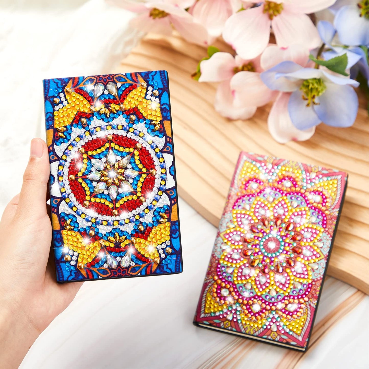 Patelai 4 Pcs Diamond Mandala Flower Notebook Kits 3 x 5 in DIY Mandala Cover Notebook Crystal Journal Sketchbook Notepad for Men Women Birthday Crafts Gift Drawing Painting