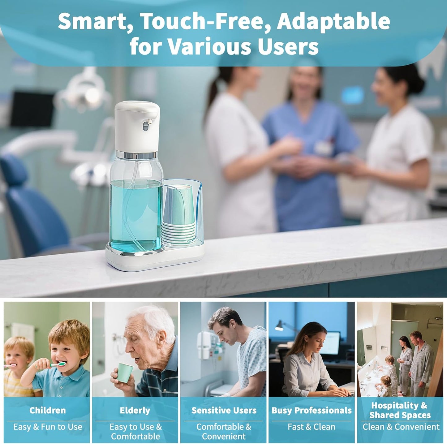 WannSenn Set, 25oz Automatic Mouthwash Dispenser for Bathroom Smart Electric Mouthwash Dispenser with Cup Holder