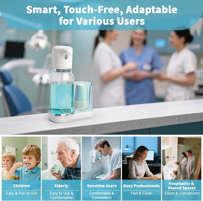 WannSenn Set, 25oz Automatic Mouthwash Dispenser for Bathroom Smart Electric Mouthwash Dispenser with Cup Holder