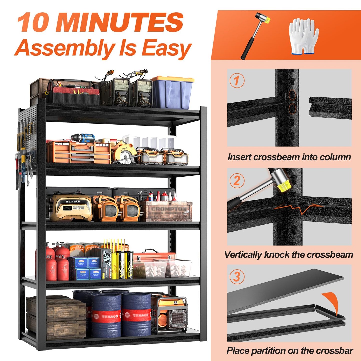 Jaqiumn Metal Garage Shelving Unit, Heavy Duty Adjustable Industrial Storage Shelves, Steel Storage Rack for Garage, Warehouse, Basement, Black, 72" H x 47.2" W x 23.6" D, 3 Pack