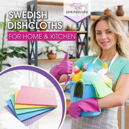PINK RHINO LABS Swedish Dishcloths – Eco-Friendly Reusable Kitchen Towels – 10 Pack Cleaning Cloths for Dishes, Counters & Surfaces – Super Absorbent, Compostable, Zero-Waste Alternative