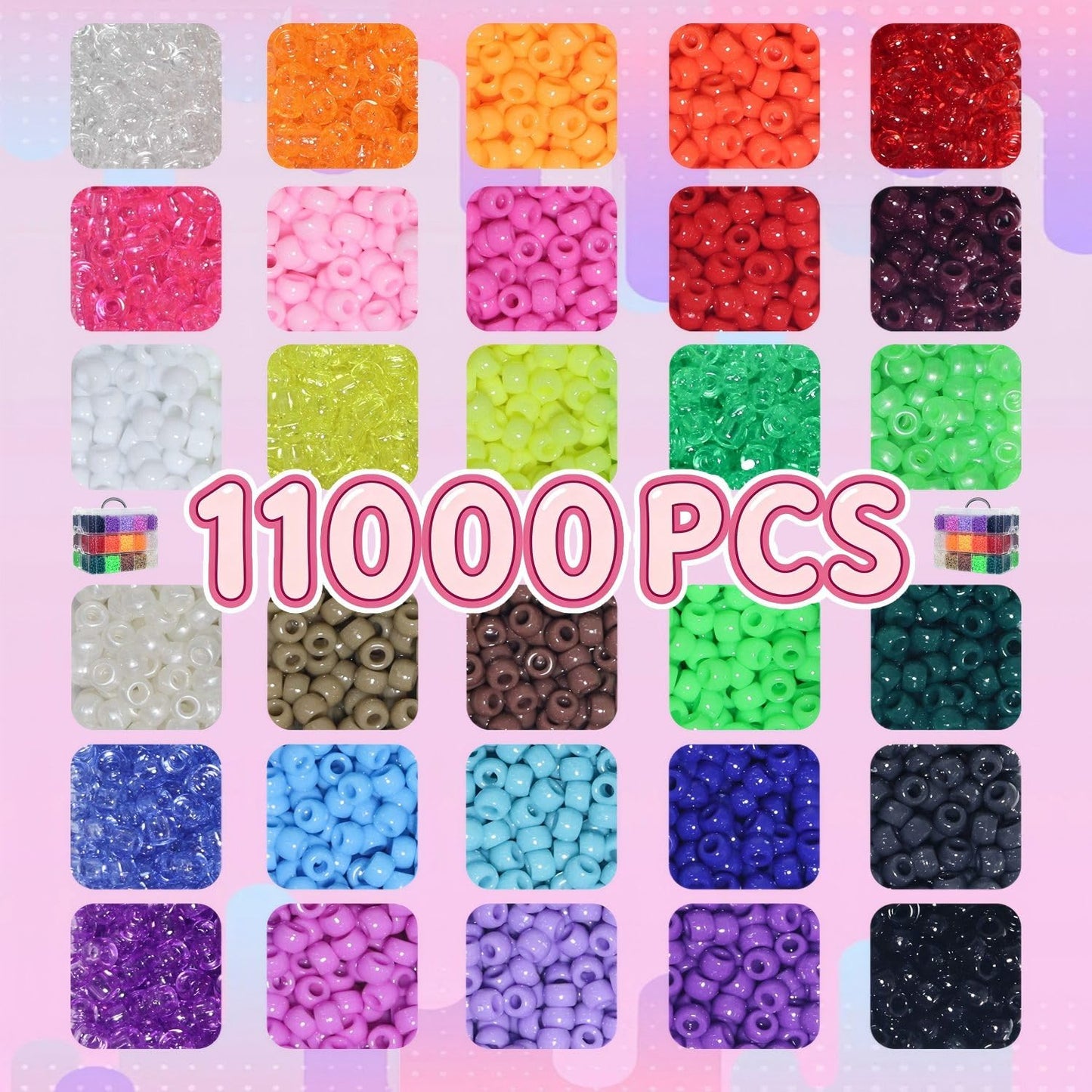 LIS HEGENSA 30 Color 12800PCS+ Kandi Pony Beads Bulk,Bead for Necklace Jewelry Making Hair Braiding Keychain Bracelets Making Kits,Pet Art Beads for Crafts Braids Girls