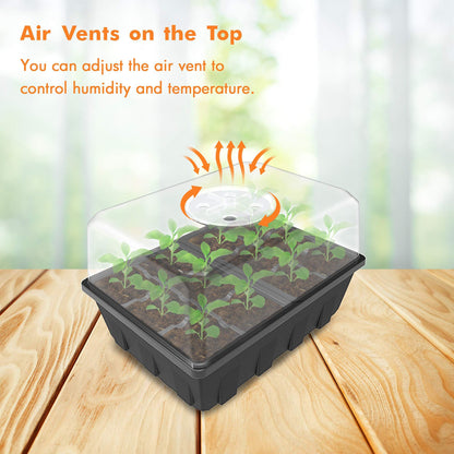 Gardzen 3 Pack Seed Starter Tray Germination Kit, Seed Starter Kit with Adjustable Humidity Dome, Plant Growing Kit 6.6" x 4.5" (12-Cell per Tray), Clear