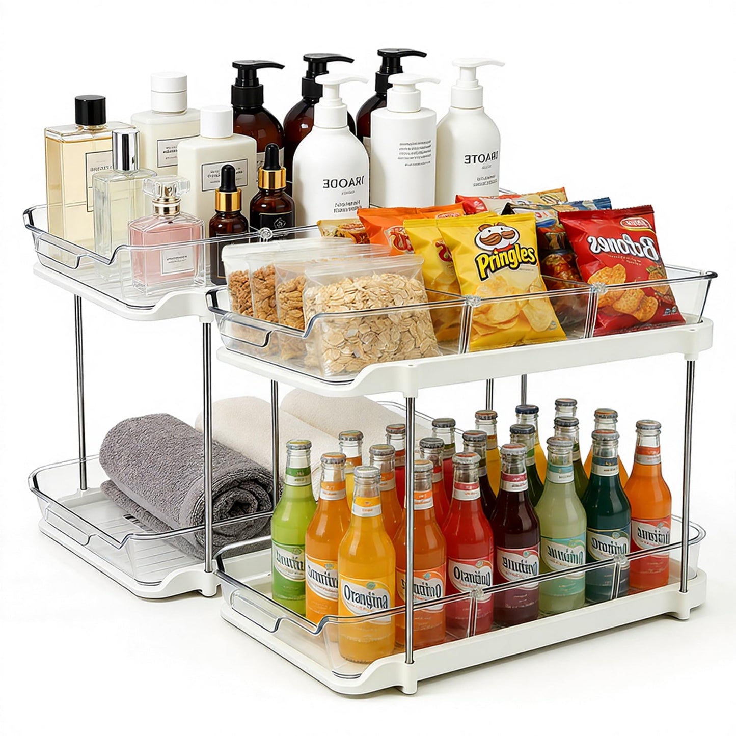 Organizer with Acrylic Drawers and Dividers, White, 12.6" x 8.27" x 8.66", Multi-Purpose Storage Both Samll and Large