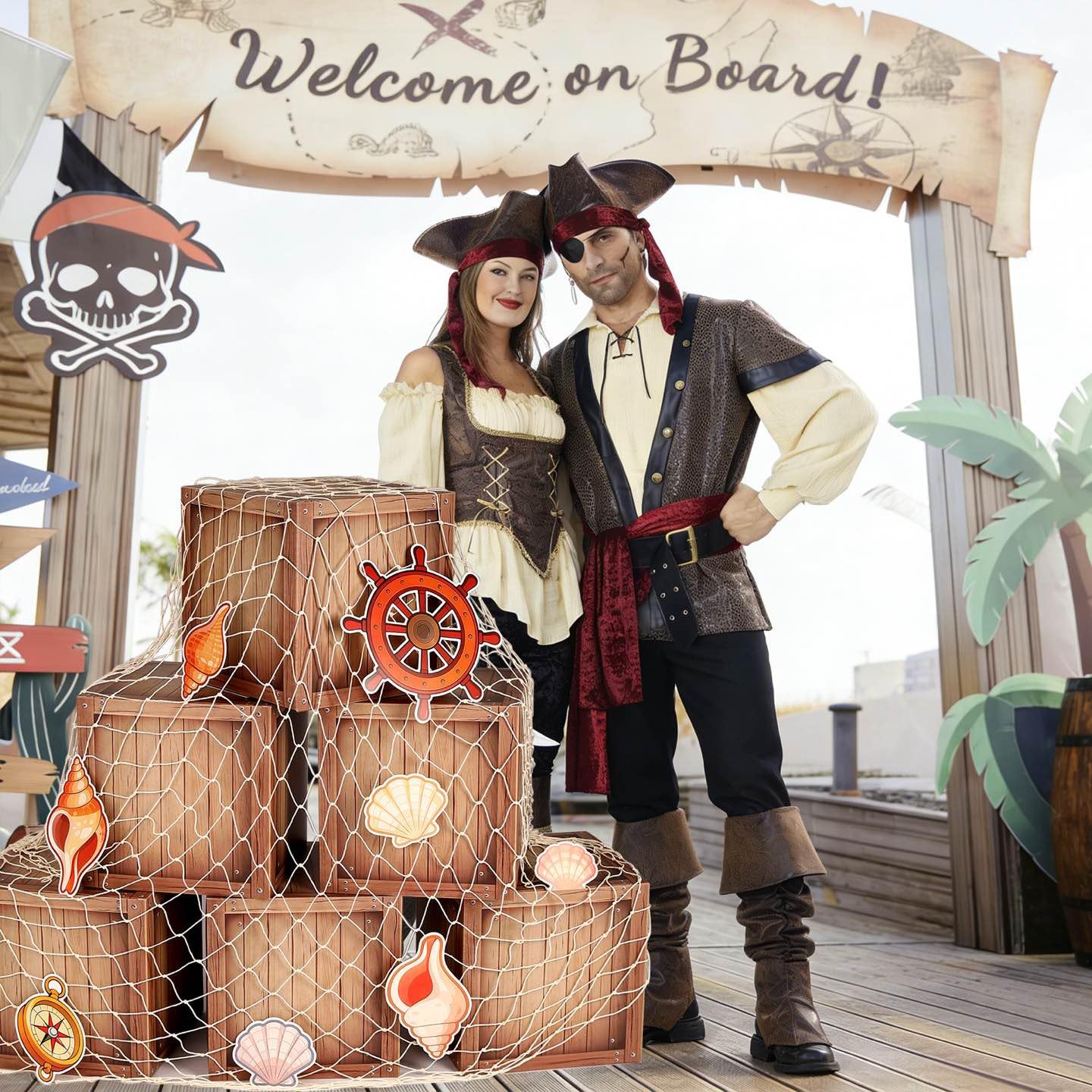 Zeivvnef Pirate Party Decorations Wooden Party Box Western Cowboy Party Decorations - Ocean or Pirate Party Favors Adventure Birthday Photo Booth Props, 6 Pack