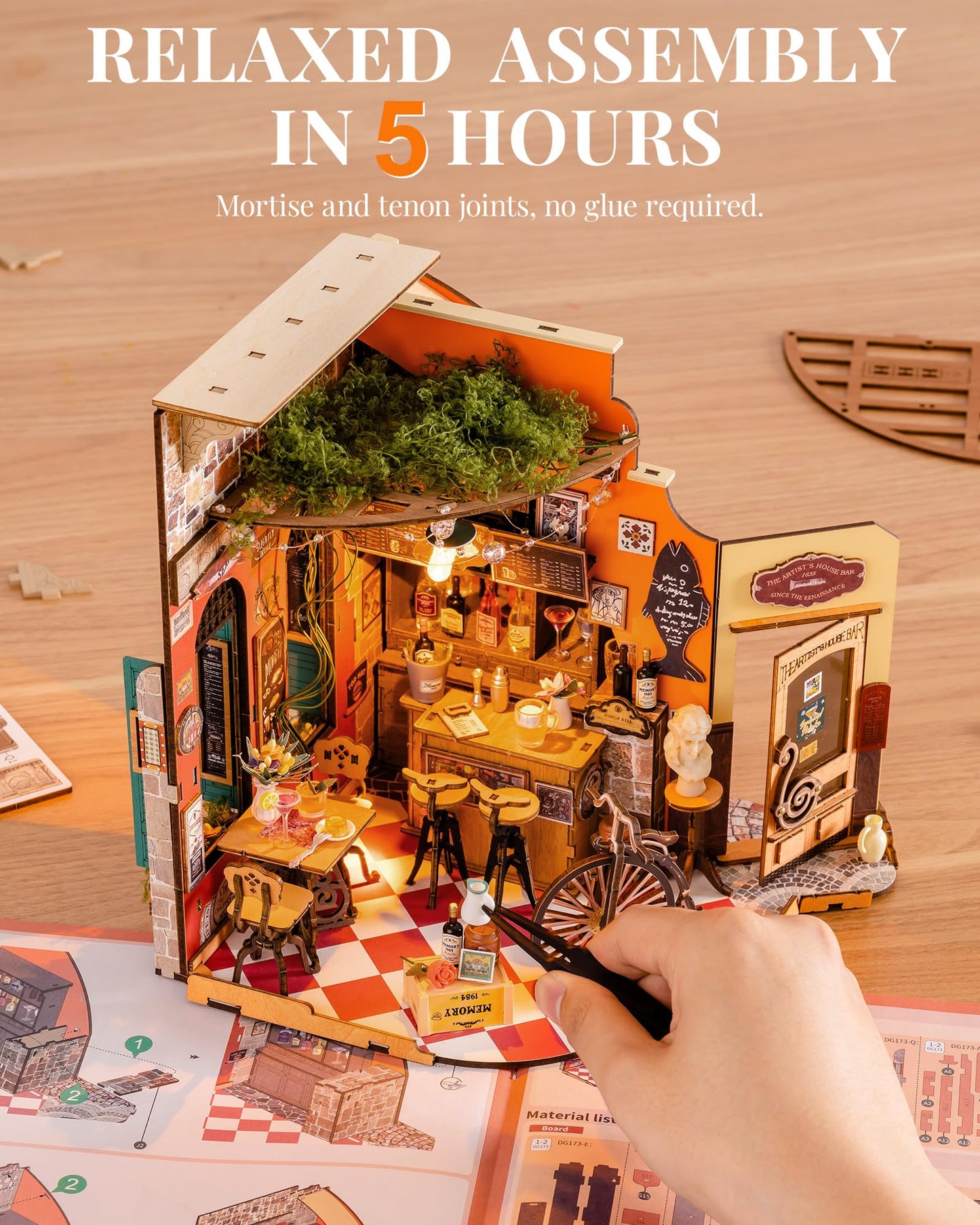 Rolife DIY Miniature House Kit Cheers Bar Dining, 3D Book Nook Bookshelf Decor for Adults, Mini Model House Kits, DIY Crafts Kit Halloween for Adults (Cheers Bar Dining)