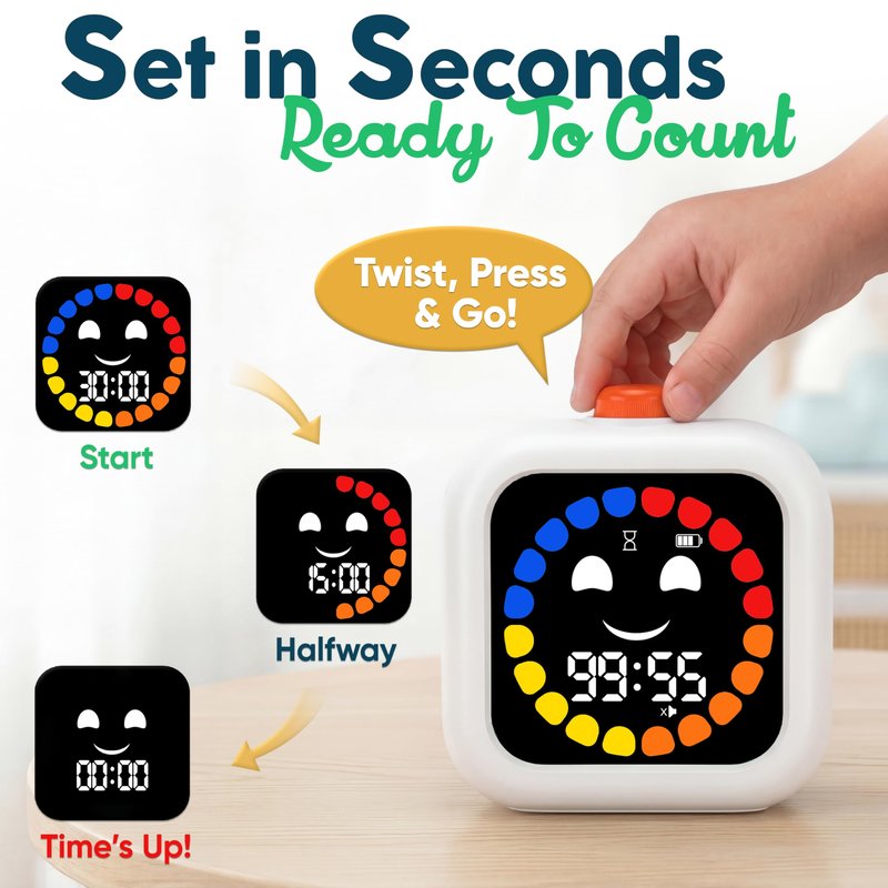 Digital Visual Timer for Kids - Rechargeable, Silent Count Up/Down for Calmer Routines - 99 Min Countdown Kids Timer for Classroom, Home & Therapy - Builds Focus & Independence