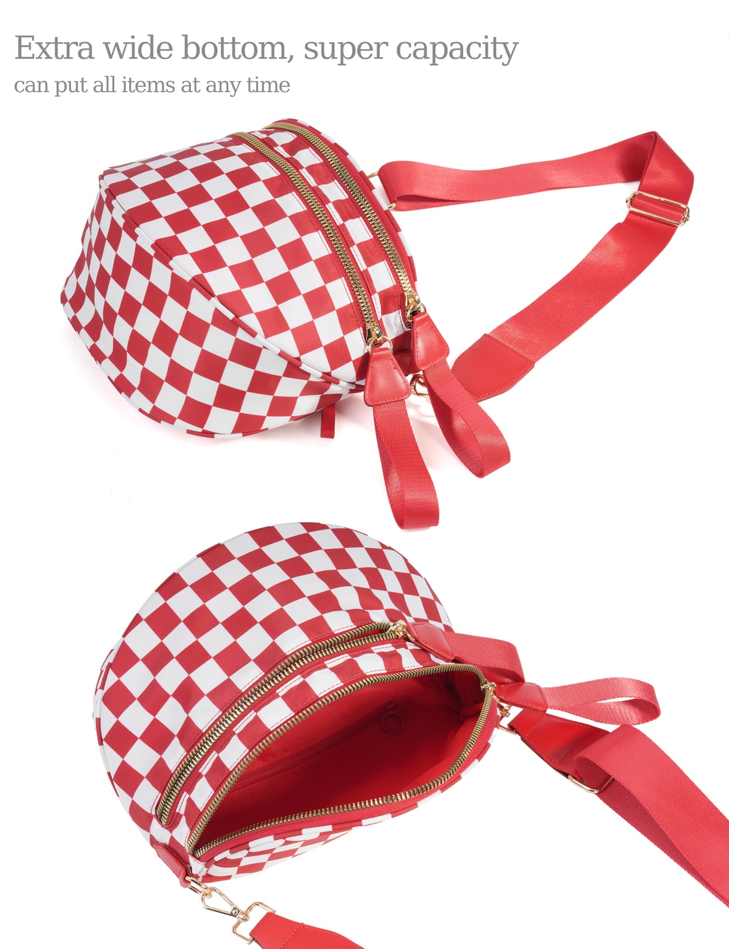 Spacious Checkered Nylon Crossbody Bag Bum Bag Checkered Handbags Wallets for Women