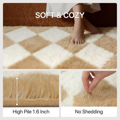 5x7 GENIMO Checkered Rug Area Rugs for Kids Bedroom Soft Shag Rug Fluffy Fuzzy Carpet Plush Rugs for Living Room