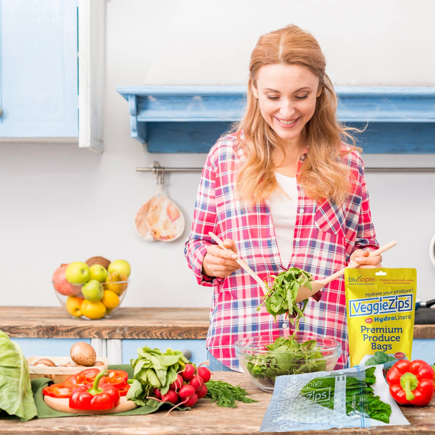Bluapple VeggieZips Premium Produce Storage System - 40 Piece Set, 20 Food Saver Bags + 20 HydroLiners, Keep Produce Fresh Longer, Washable & Reusable Bags with Humidity Control for Fruit & Vegetables