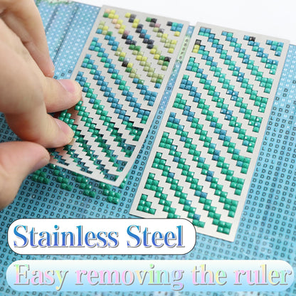 Diamond Art Ruler Stainless Steel 5D Diamond Painting Ruler, Diamonds Alignment Guide Tool for Full or Partial Square and Round Diamonds, Diamond-Paint Fix Tool, Mesh Ruler, Tweezer, 6 Styles