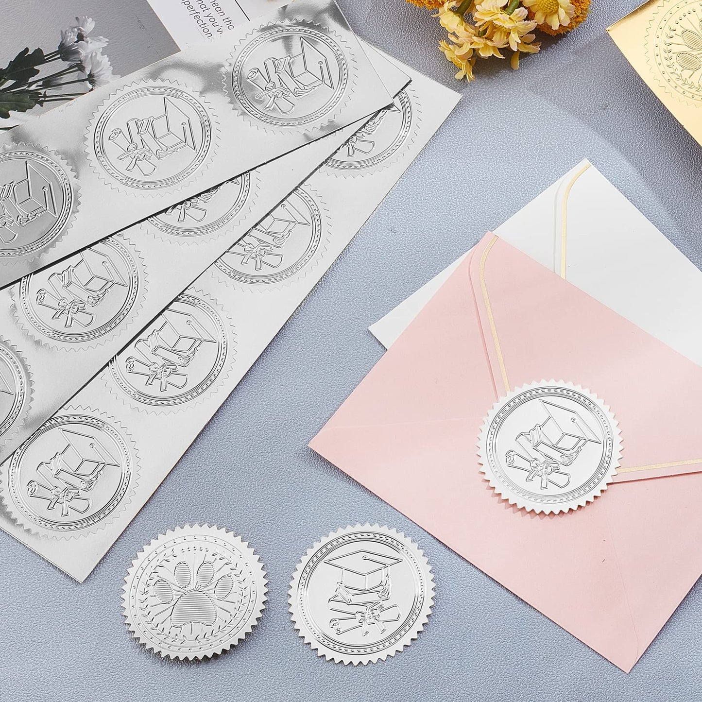 CRASPIRE 2" Honor Roll Silver Foil Sticker Olive Leaf Wreath 100pcs Certificate Seals Embossed Round Silver Seal Stickers Label for Envelopes Invitation Card Diplomas Wedding Awards Graduation Trophy