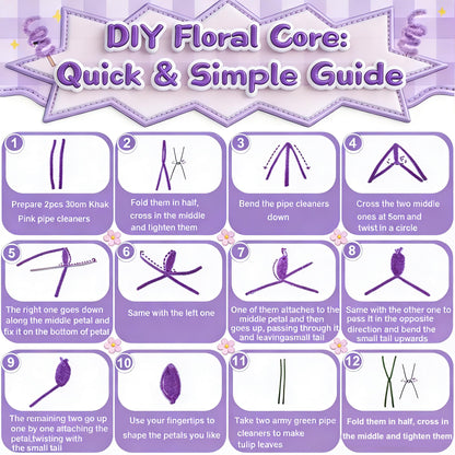 ZFTFZ Purple DIY Pipe Cleaners Bluk Craft - 500pcs Chenille Stems (6 Colors), 25 Floral Stems & Stamen - Includes Mesh, Wrapping Paper & Gift Box for Handmade Rose/Tulip Art
